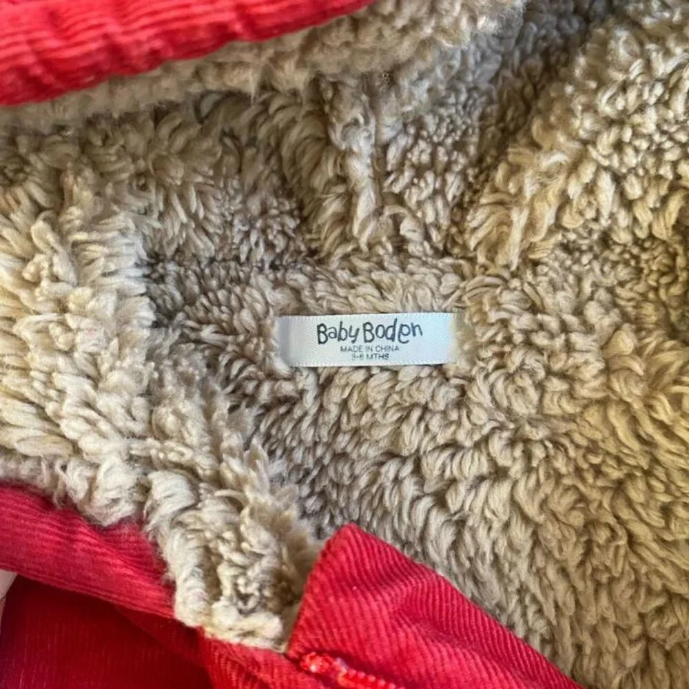 Baby Boden Red Sherpa Lined Coat
